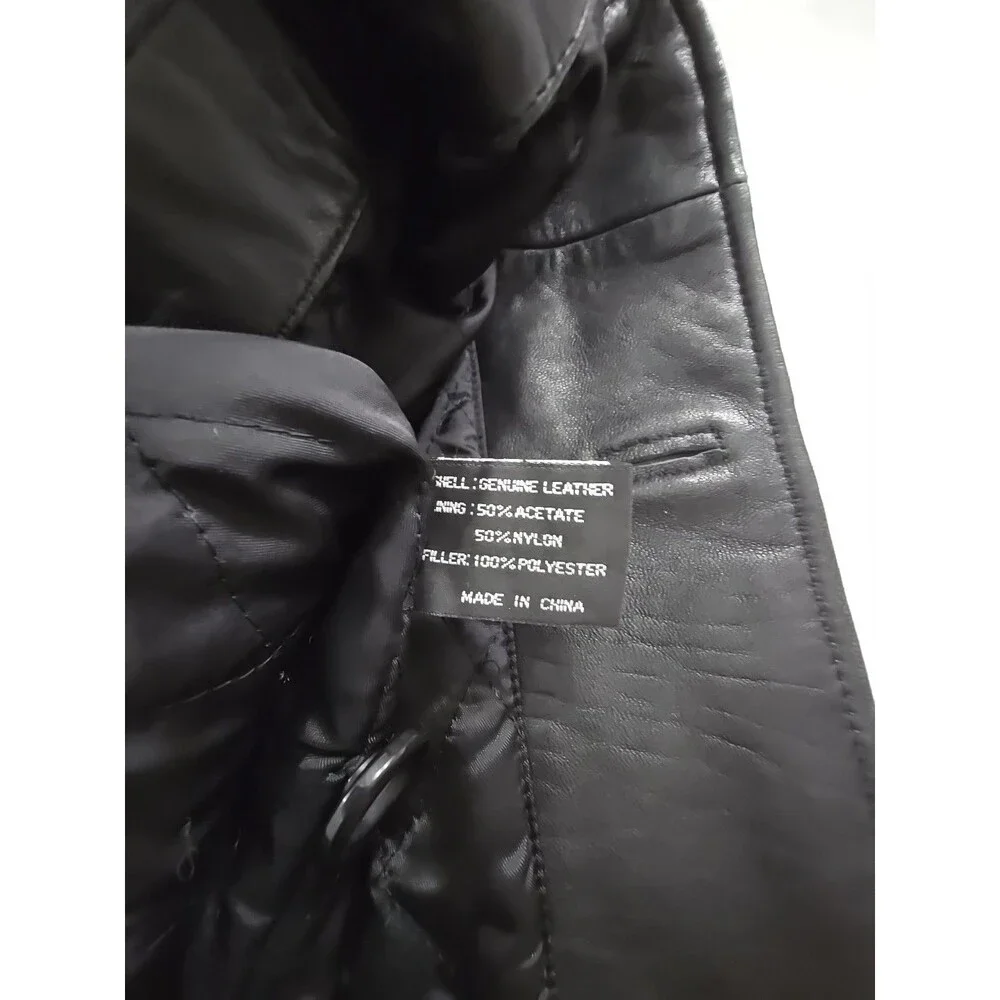 Black Leather Car Coat Jacket Mens 2XL Retro Grunge Punk Retro Thrashed Beatnik